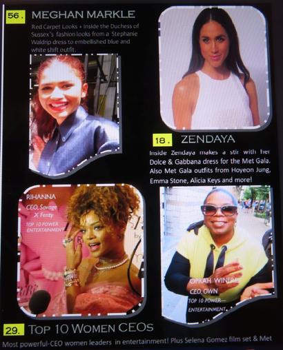 fashion and tour outfits from Zendaya, Beyonce, Megan Markle, Top CEOs highlights of Oprah Winfrey, Rihanna, Melinda Gates